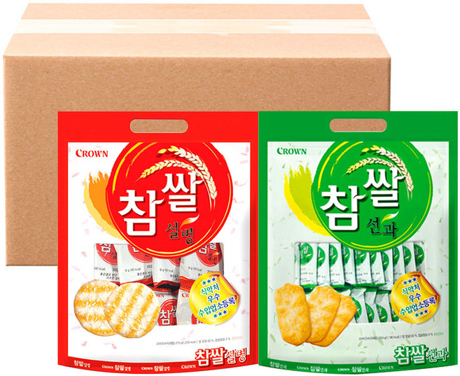 크라운 참쌀 과자 2종 혼합 10봉 (설병270g 5봉 + 선과253g 5봉), 5개, 270g