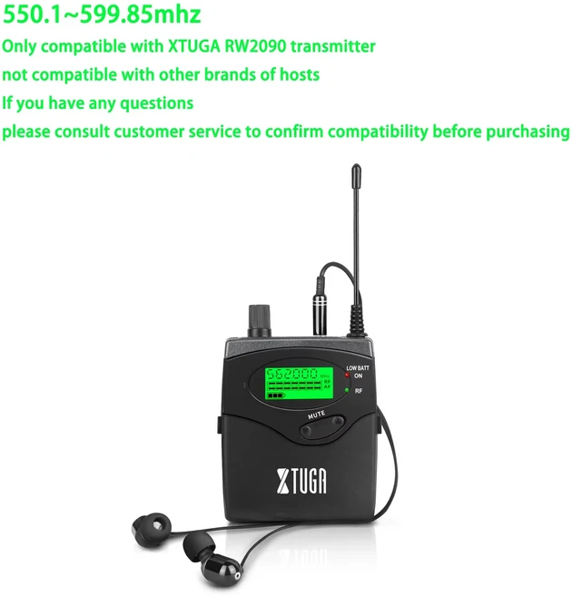 XTUGA RW2090 UHF 전문 무선 메탈 인이어 모니터 무선 시스템 2채널 멀티 송신기 (무대 공연용), 02 902-928Mhz