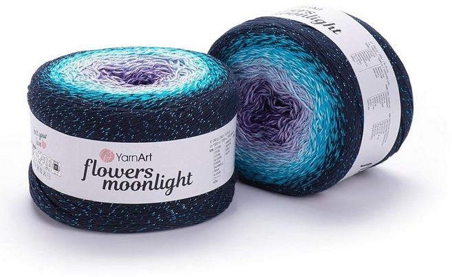 YarnArt Flowers Moonlight – 메탈릭 루렉스가 있는 그라데이션 면 아크릴 실 250g(9.17온스) 1093야드 - 코바늘 뜨개질 뜨개질 숄 및 DI, 3254