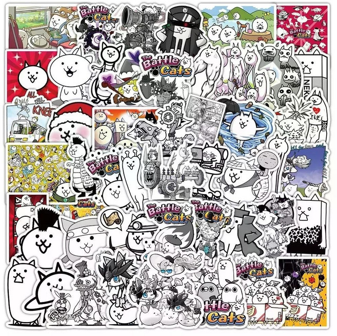 냥코대전쟁 냥코 고양이 광란 전투 스티커 50개 세트, 1개