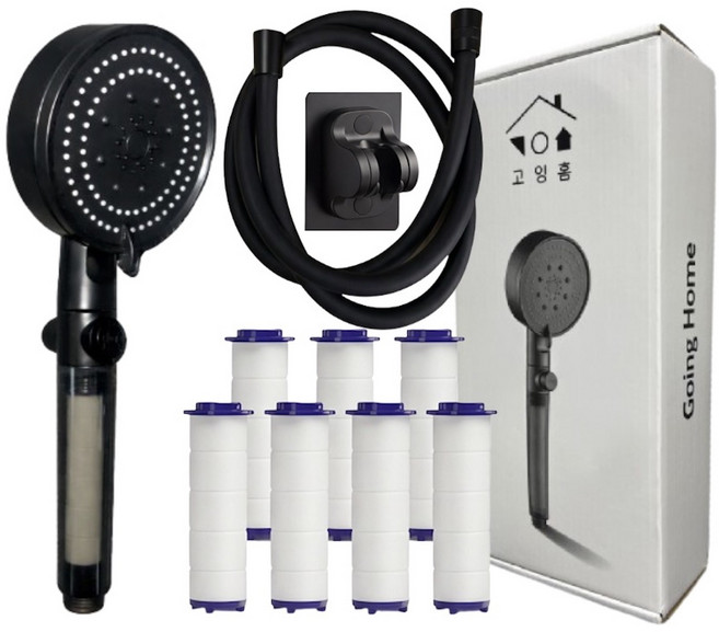 고잉홈 고압 수압상승 온오프 필터샤워기 세트 헤드+ pvc호스+필터7개+홀더 블랙, 1개 블랙, 1개