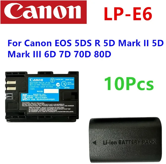 캐논 EOS 5DS R Mark II 6D 7D 카메라용 LP E6 배터리, 1개, 01 LP-E6-10Pcs