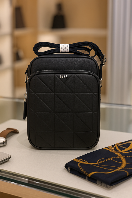 닥스 그리드패턴 가죽배색 2단 포켓 크로스백 (선물포장)