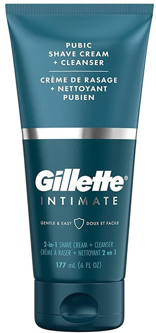 Gillette Intimate 2 in 1 Pubic 면도 크림 + 클렌저 부드러운 포뮬러 및 피부를 위해 제형 알로에 함유 파라벤 프리 (177ml), 투인원 쉐이브 크림/클렌저