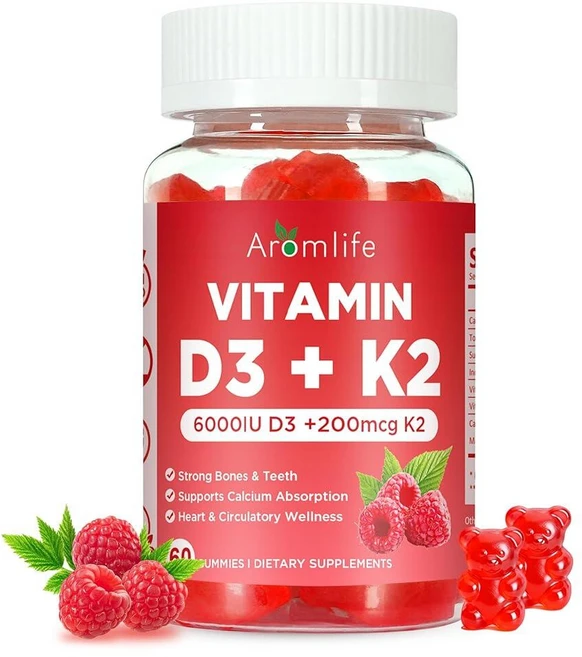 KAL 칼 아롬라이프 비타민 D3 K2 6000IU D3 200mcg K2 60개 라즈베리맛 구미 영양제, KAL 칼 아롬라이프 비타민 D3 K2 6000IU D, 1개, 60정 - 쿠팡