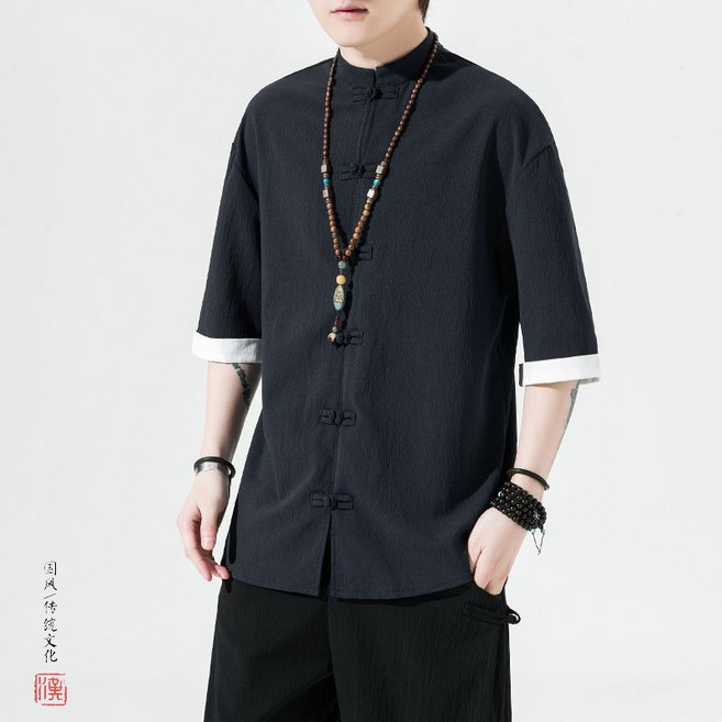 盤扣唐裝襯衫 男士短袖