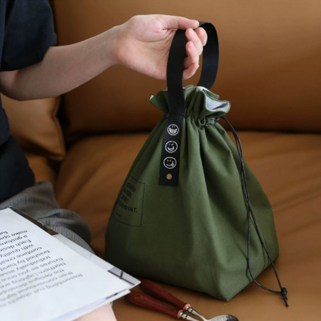 엠케이리빙 복주머니 런치백 직장인 회사원 피크닉 보냉 보온 도시락가방, 카키