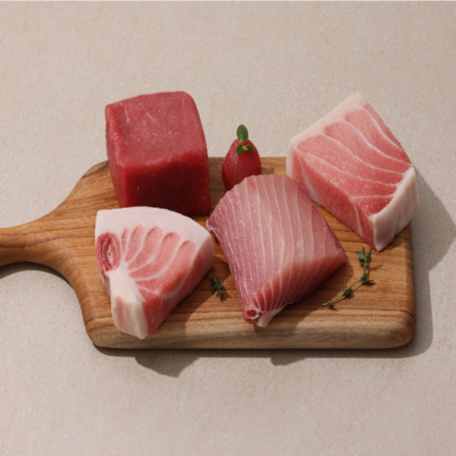 [참치온] 입문자를 위한 냉동 참치회 스타터팩 세트(배꼽살 대뱃살 중뱃살 냉동참치 참다랑어 눈다랑어), 1개, 200g, 중뱃살(주도로)