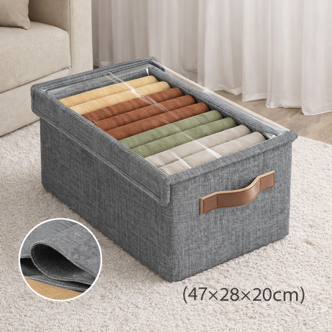 모트리 공간활용 투명창 먼지차단 리빙박스, 1개, 그레이