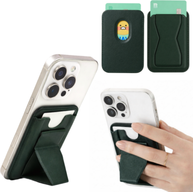 루체엠 맥세이프 카드지갑 거치대 케이스, 1개, 딥그린