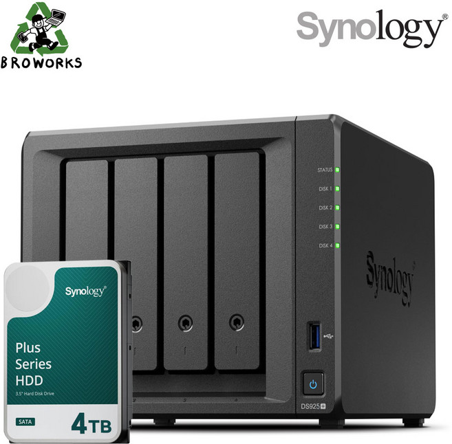 시놀로지 나스 DS925+4bay [4TB]HAT3300-4TB x 1EA 기업용 NAS 합본