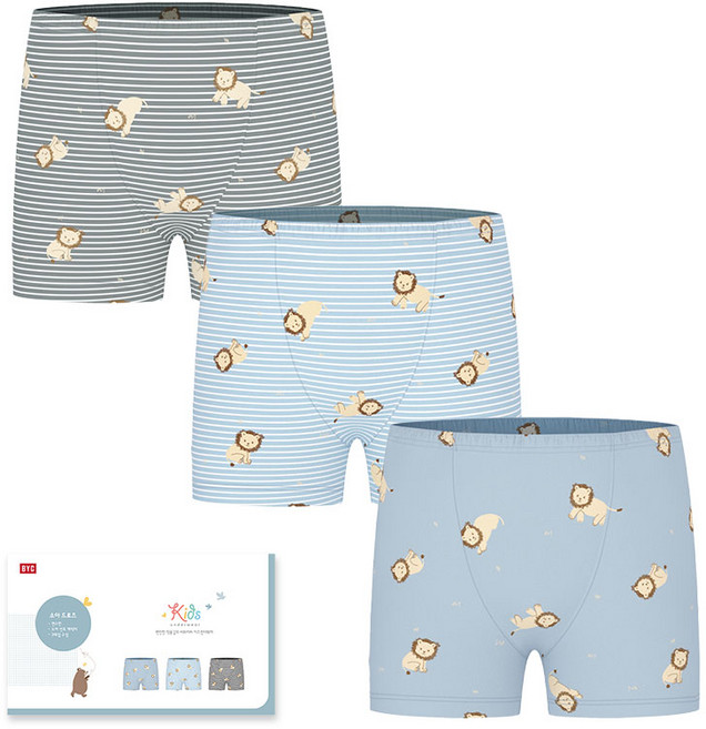 BYC 라이언 코튼스판 남아동 사각팬티 3매입