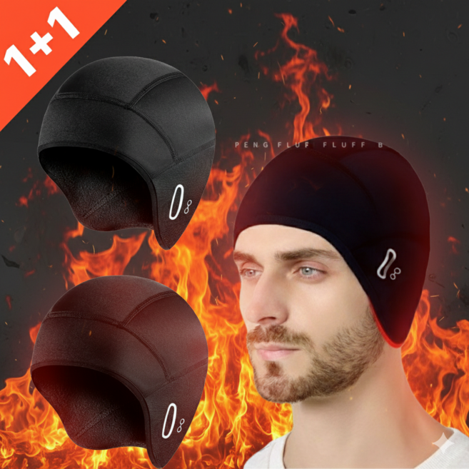 디보네 겨울 스포츠 방풍 스컬캡 러닝 사이클 등산 헬멧 스키 기모 이너 귀 덮는 방한 모자 1+1, 1개, 블랙1+1