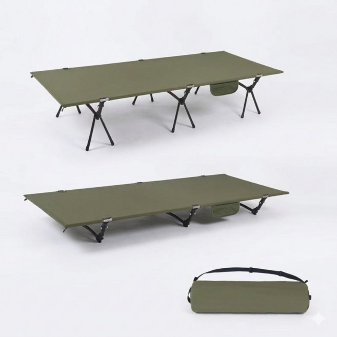 이스턴 7075 항공알루미늄 와이드 캠핑 야전침대 2WAY 높이조절 초경량 폴딩 베드, 카키