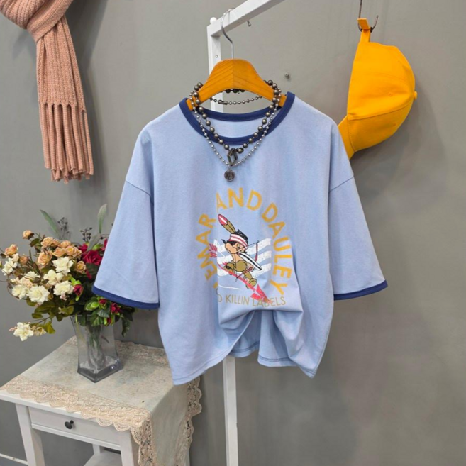 화살촉 인디언 배색랍빠 크롭 반팔티셔츠