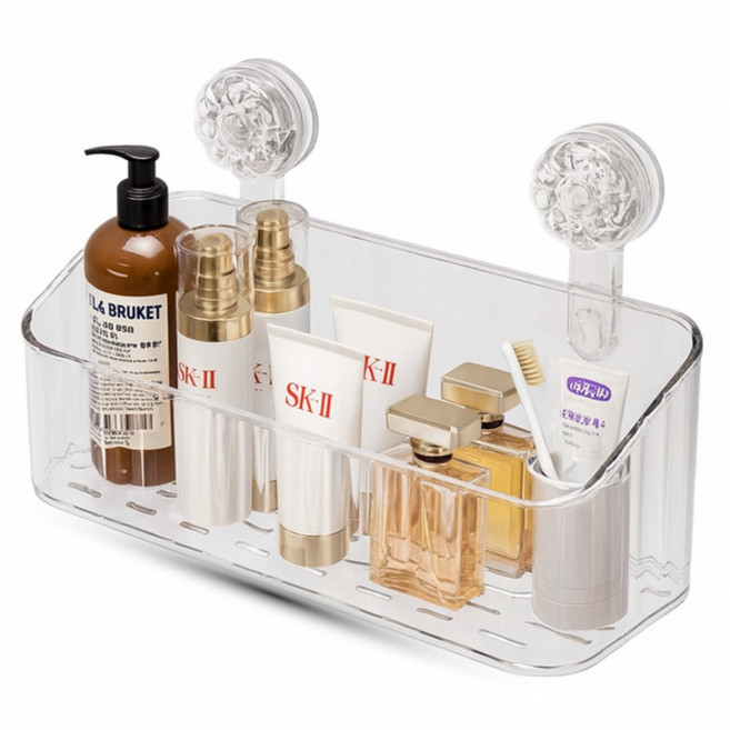 솔리드 강력흡착식 화장실선반 무타공 욕실선반, 1개, 투명화이트