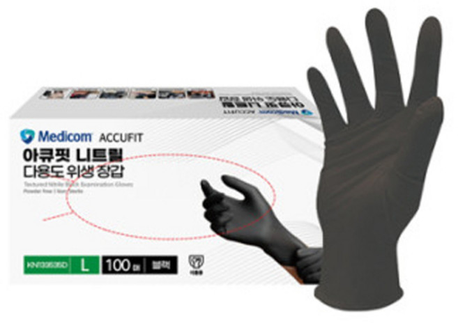 [메디컴]아큐핏 니트릴 장갑 3.5g 블랙(100매), 블랙, 대(L), 1개