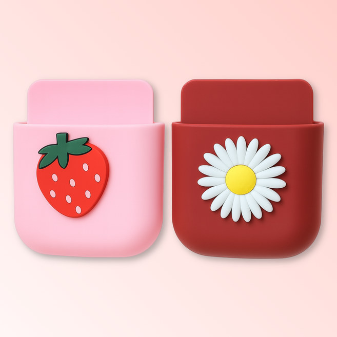 러블리 디자인 + 사은품 제공 집안굿 월포켓 리모컨거치대 스마트폰 벽걸이 부착형, 핑크+레드, 2개