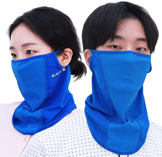 Zet7 1+1 스포츠 쿨 골프마스크 얼굴 햇빛가리개 마스크, 블루+블루, 1세트