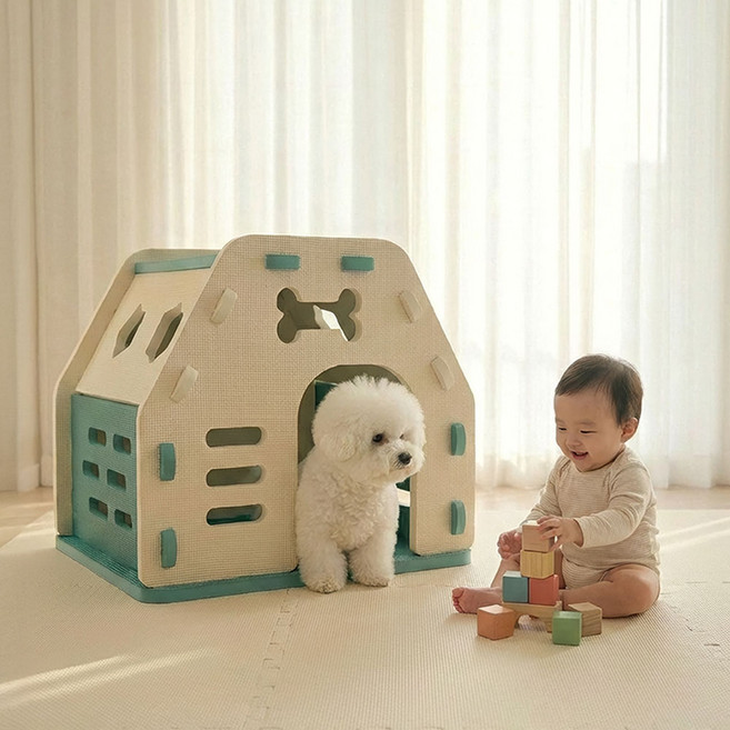 크레용펫 강아지집 폼 매트 대형 하우스 집 실내 텐트, 1개, 그린