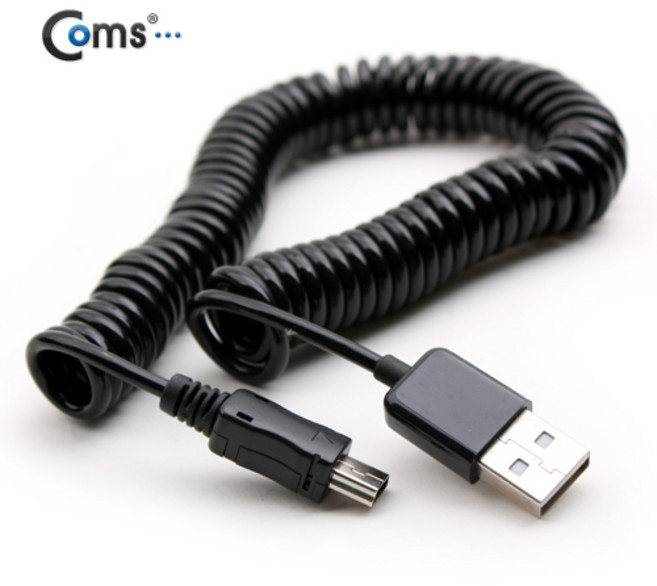 컴스 A타입-5핀 USB 2 to Mini 스프링 케이블 30cm~3m NA882, 1개, 30cm