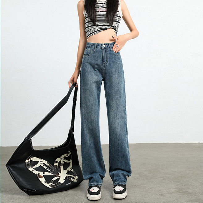 핑크 가죽 슬림핏 통바지 논스판 데님 9부 바지 롱 슬랙스 와이드 팬츠