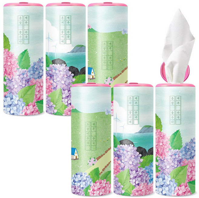 슬림티슈 [제주수국] / 대나무 티슈 꽃 인테리어 소품 차량용 휴대용 선물하기, 6개입, 1세트