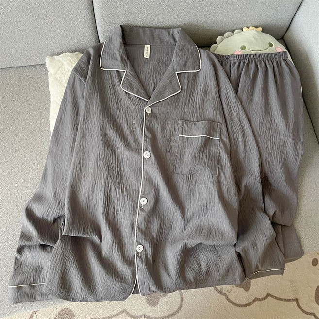 메인워크 남자 잠옷 상하의 세트 봄가을 긴팔 긴바지 루즈핏 심플 스판 캐주얼 슬림핏 편한 홈웨어 세트