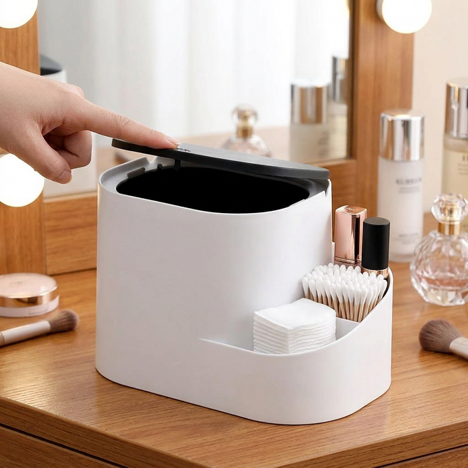 담하온 수납 포켓 원터치 미니 휴지통 화장실 화장대 책상 사무실, 화이트