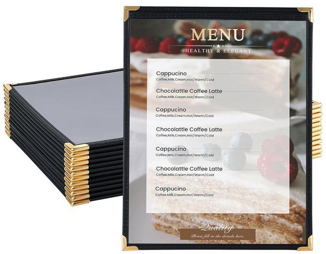 AMGSH Menu Covers 8.5 x 11 Inch 1 Page View Faux 천연가죽 Holder with PVC Cover Clear Sleeves Book f, 12
