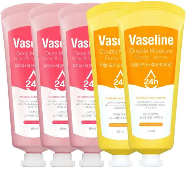 바세린 휴대용 바디 로션 핸드크림 60ml 3개+ 60ml 2개 크림 보습제