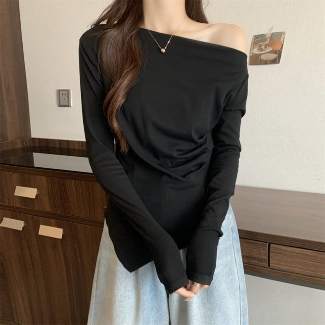 섹시한 클라비넷 라인 상의 루즈핏 오프숄더 니트 가을 슬림핏 내추럴 룩 트렌디 오프숄더