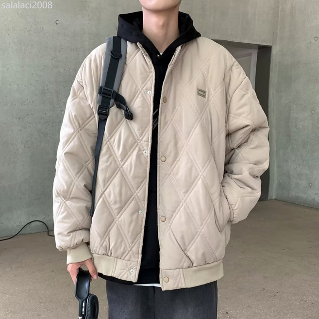 菱格棉服男冬季棉襖薄款棉衣麵包服外套學院風百搭休閒棒球領夾克