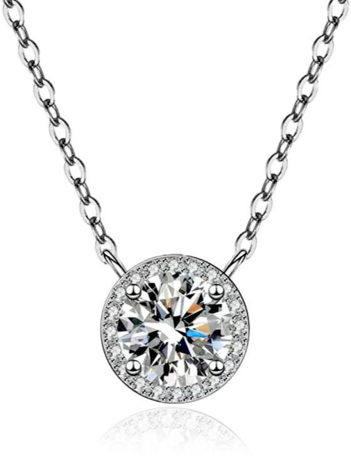 시르겜스 모이사나이트 1캐럿 여성용 원형 펜던트 모조 다이아몬드 목걸이 XDMSZ-001