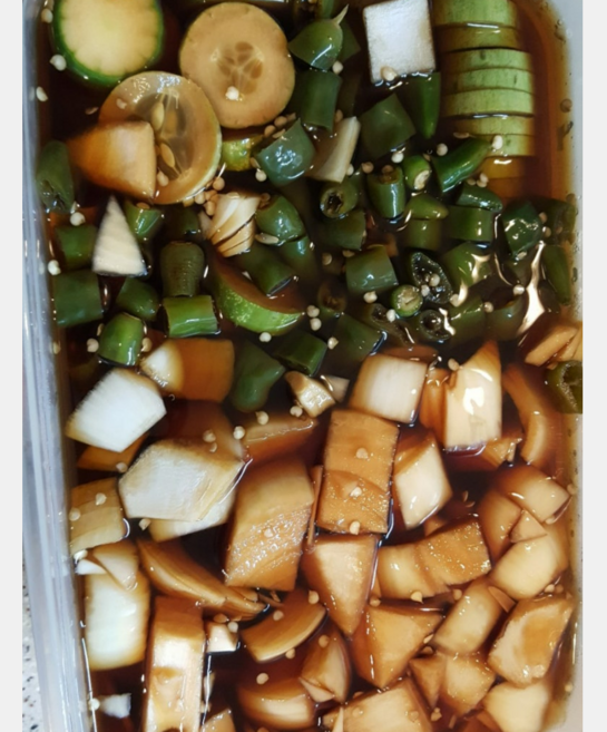 모듬야채장아찌세트 대용량 식당재료 반찬가게 고기반찬 짱아치 물통용기, 1개, 10kg