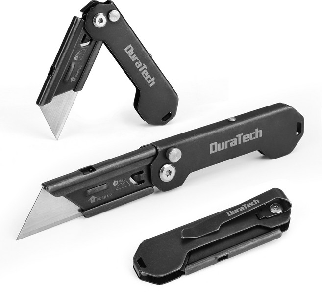 DURATECH 2PC 다기능 스테인리스 접이식 커터칼, 1세트, 블랙