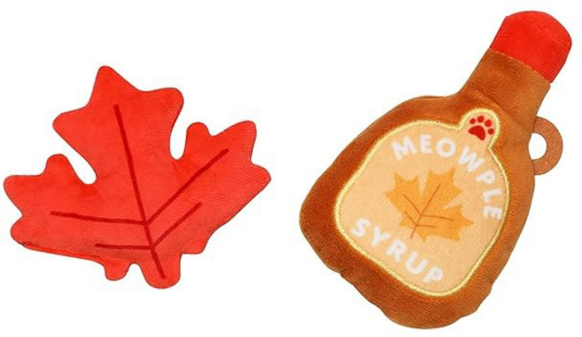 피어헤드 홀리데이 호두까기 인형 고양이 장난감 세트 크리스마스 반려동물 주인 선물 캣닙 파우치와 함께하는 인터랙티브 놀이 크링클 및 래틀 장난감 세트 2종, Maple Cat Toys