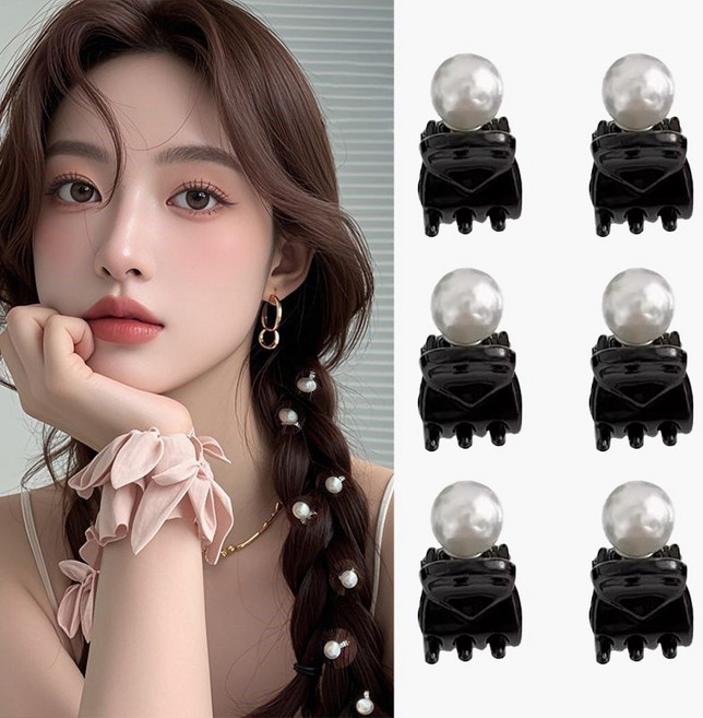 ZMBIRD 6개세트 진주볼 포인트 미니 헤어 집게핀 H2188