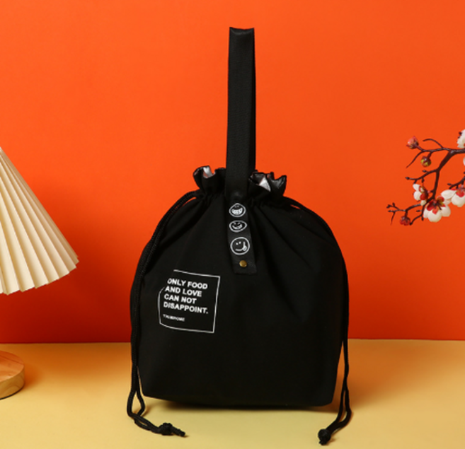 케이앤비 캔버스 복조리 보온 보냉백, 블랙, 1개