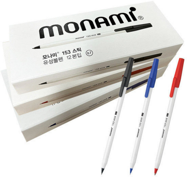 모나미 153 스틱 유성볼펜 0.7mm x 12p, 청색, 3개
