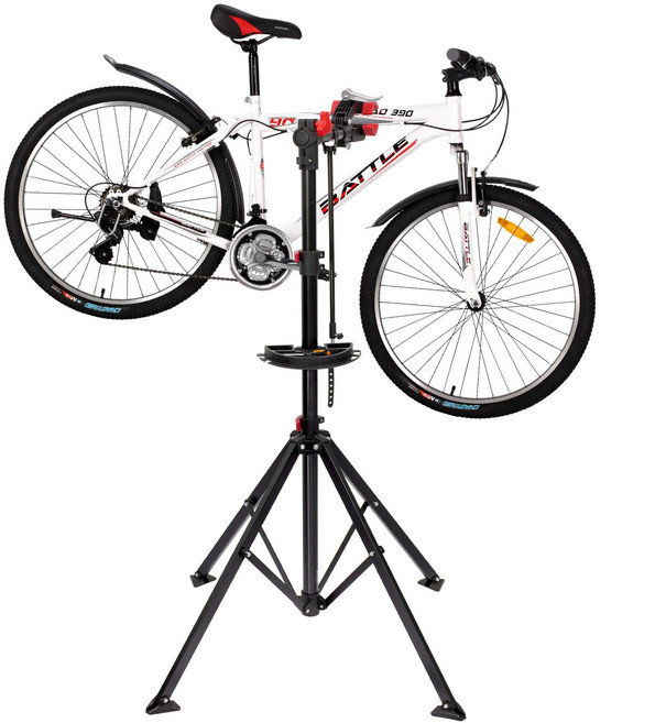 자전거 스탠드 실내 정비 스탠드 거치대 받침대 행거 세우는거 보관대 작업대 실내 휴대용 4개의 다리가 있는 신축 자전거 지지대, 블랙