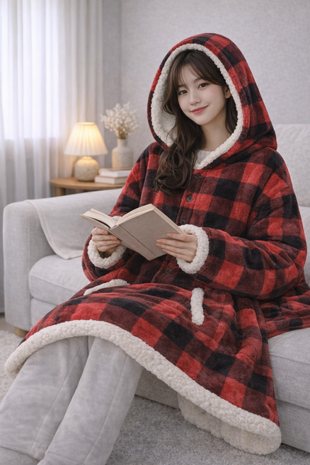 입는담요 케이프형 극세사 플란넬 체크 담요 겨울 망토 무릎담요