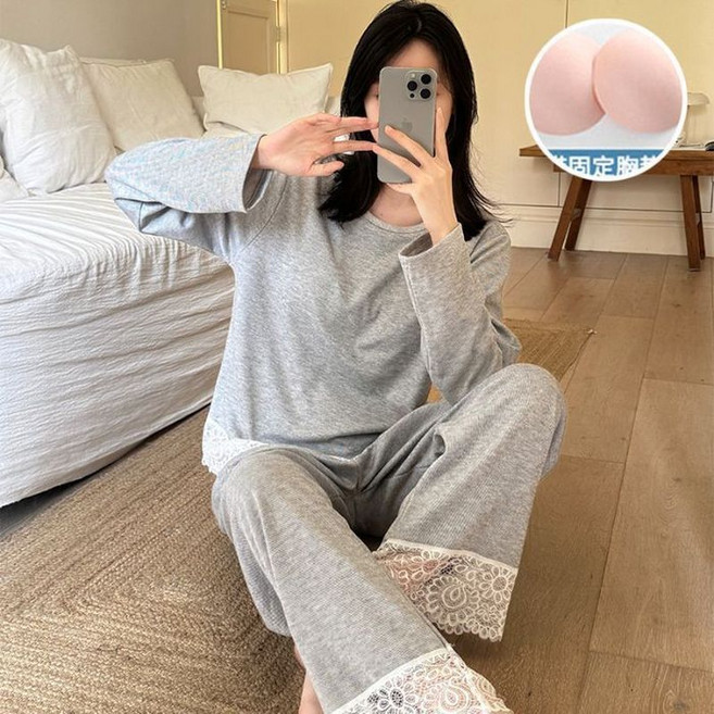 秋冬新款加絨保暖睡衣 少女長袖簡約家居服 套裝可外穿