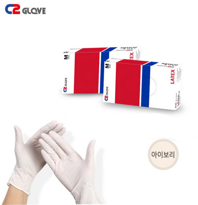 C2 GLOVE 무분말 라텍스 장갑 S 100매, 1개, 1box