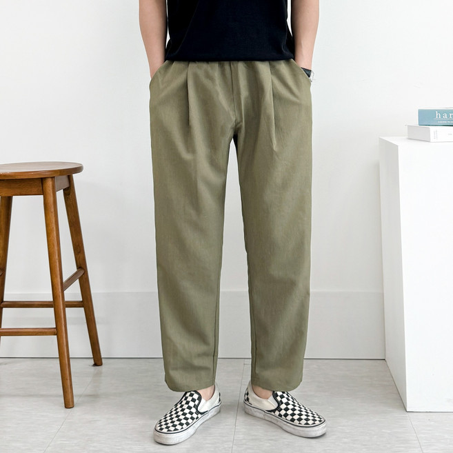 맨즈에버 핀턱 스판 남자 밴딩 바지 와이드 팬츠