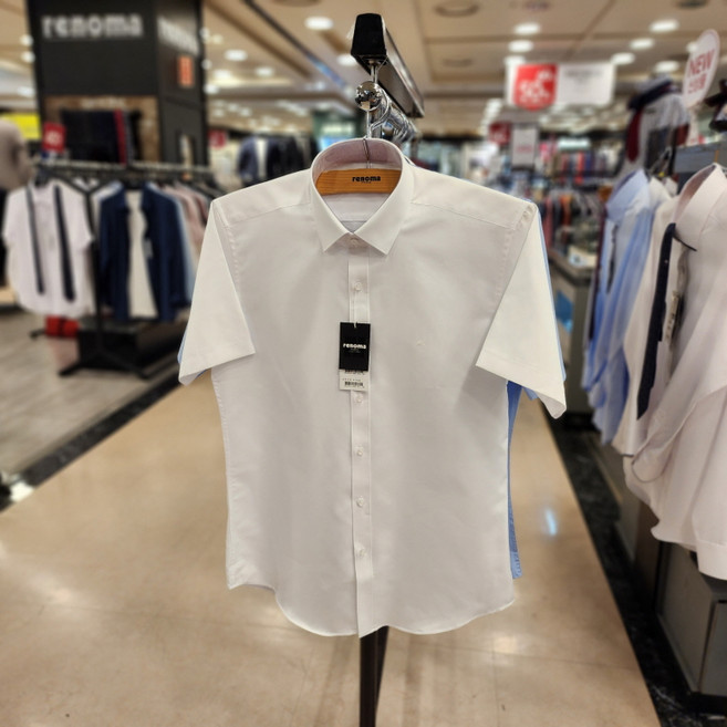 NC불광점 레노마 셔츠 # 초특가 세일** 코튼 혼방 깔금 슬림핏 반팔 셔츠 RZUSLP-953-WH-5555