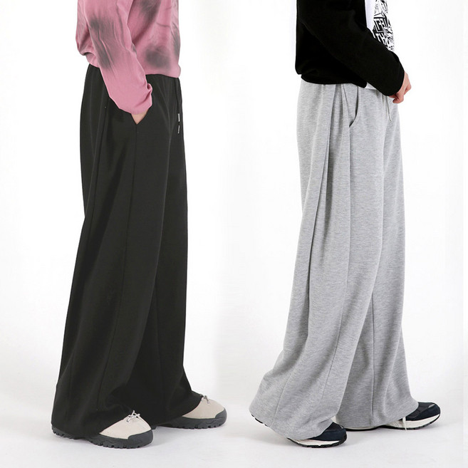 오버나인 봄 가을용 남자 남성 특양면 옆턱 핀턱 벌룬 와이드팬츠 밴딩 트레이닝 바지 팬츠 INT-01