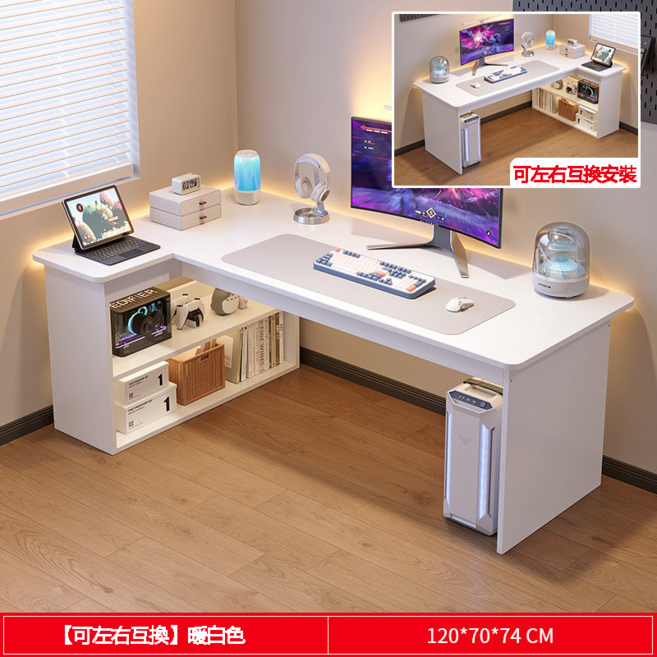 L型電腦桌 可左右互換安裝, 白色帶小書櫃