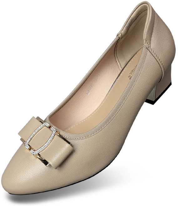 마마슈 여성 구두 가죽 리본 큐빅 4cm굽 쿠션 A32P