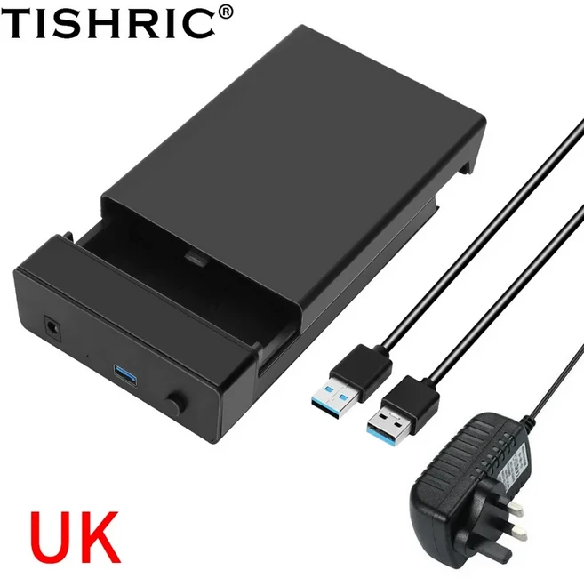 TISHRIC HDD 케이스 3.5 인치 SATA to USB 3.0 어댑터 외장형 하드 드라이브 인클로저(12V/2A 전원 포함) U, 01 UK
